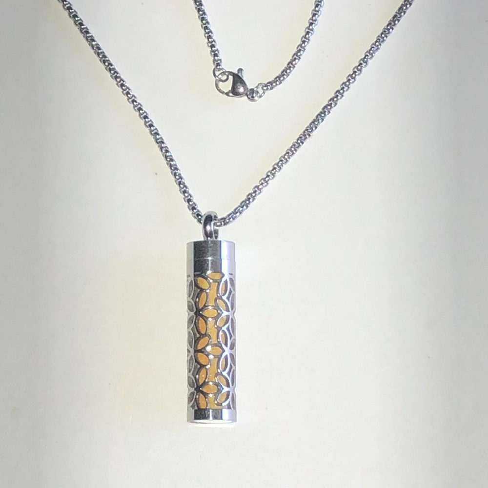Silver Tone Cylinder Diffuser Pendant Necklace